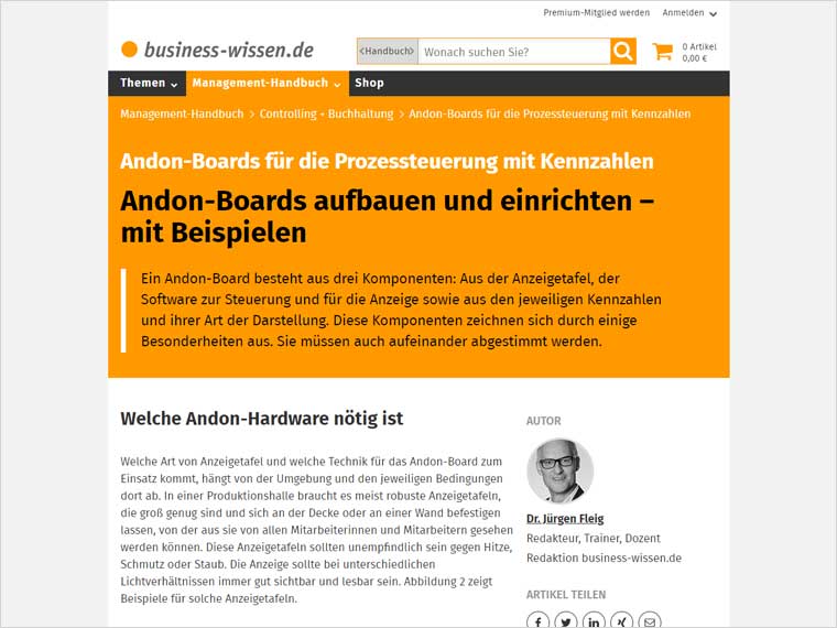 Article about Andon boards on business-wissen.de